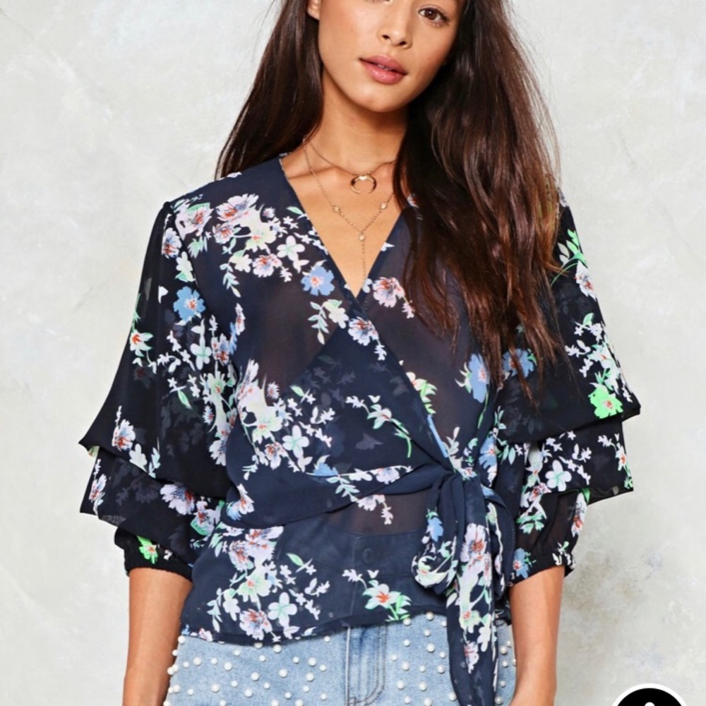 Nasty Gal Floral Wrap Top